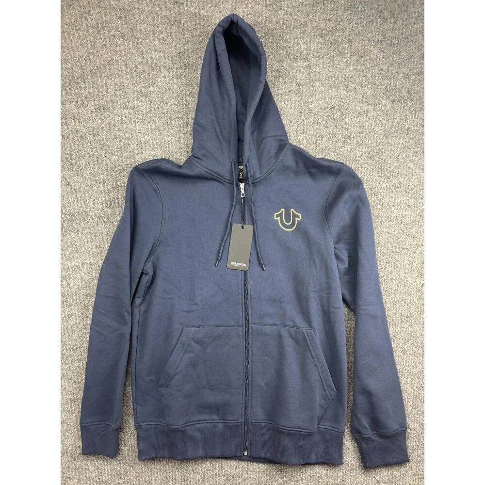 True‎ Religion Hoodie Mens Medium Blue Full Zip Fleece Sweatshirt World Tour